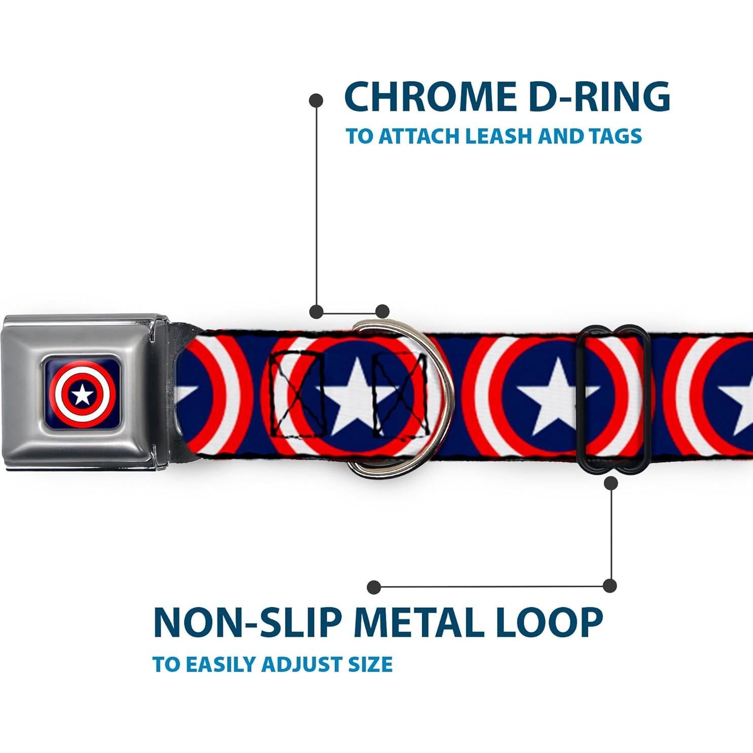 Collar de Perro Buckle-Down Escudo Capitán América 2.54 cm