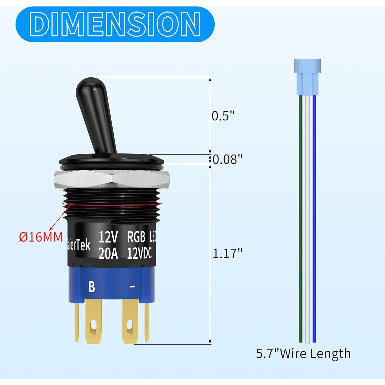Interruptor de Palanca Iluminado DaierTek 12V RGB 20A Marino