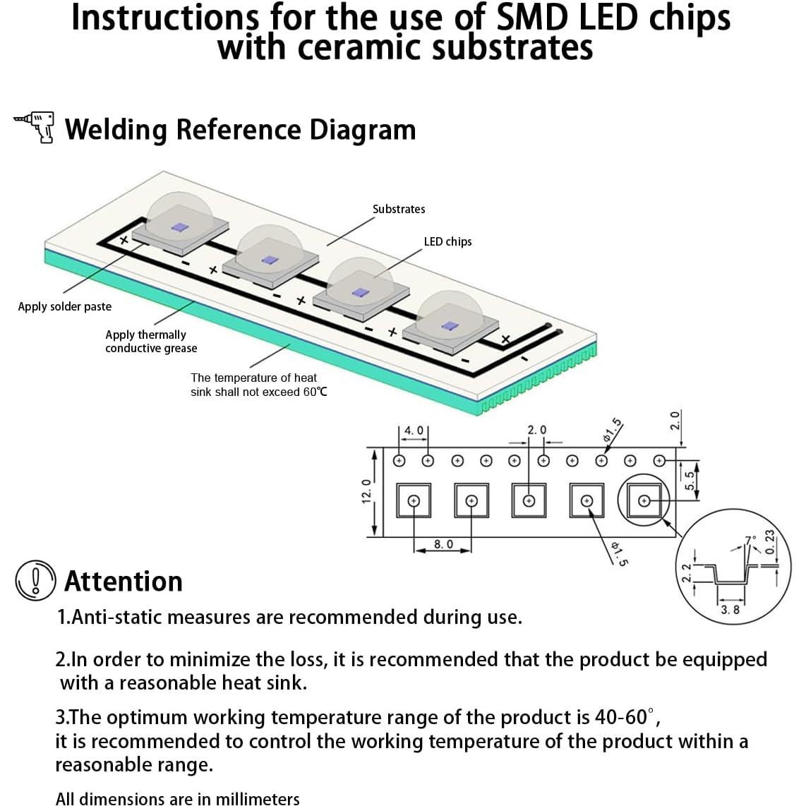 100 Chips LED SMD 3030 Blanco 5200K CRI 90 - LEDGUHON
