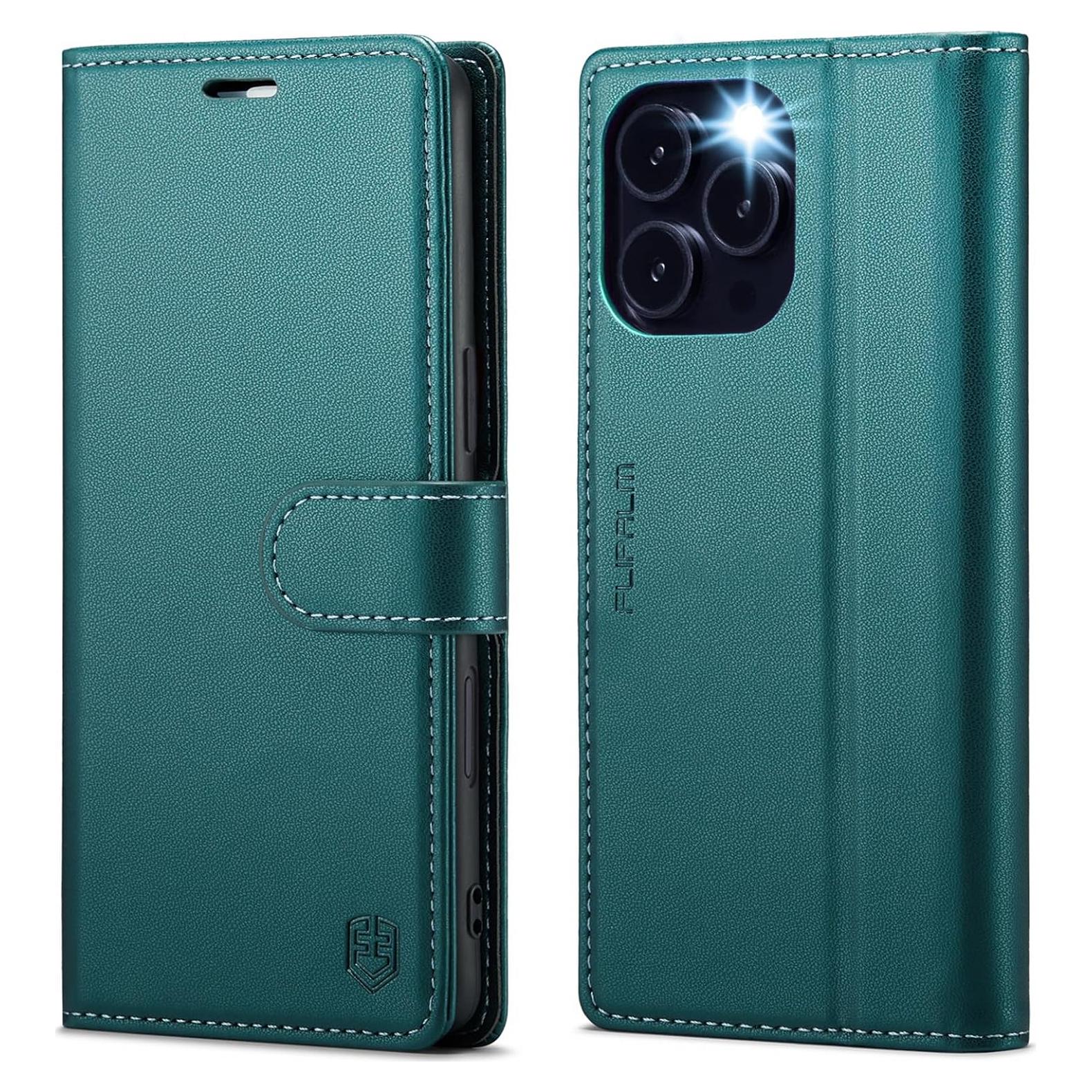 Funda billetera FLIPALM para iPhone 16 Pro Max Verde con RFID