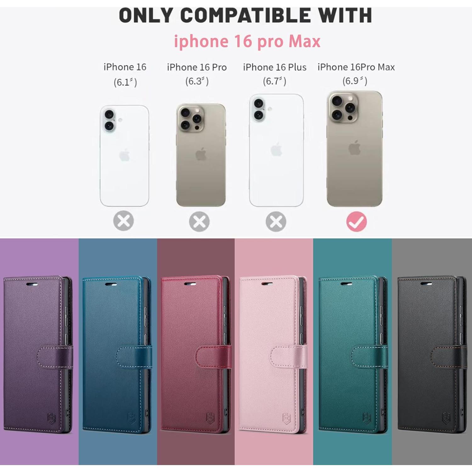 Funda billetera FLIPALM para iPhone 16 Pro Max Verde con RFID