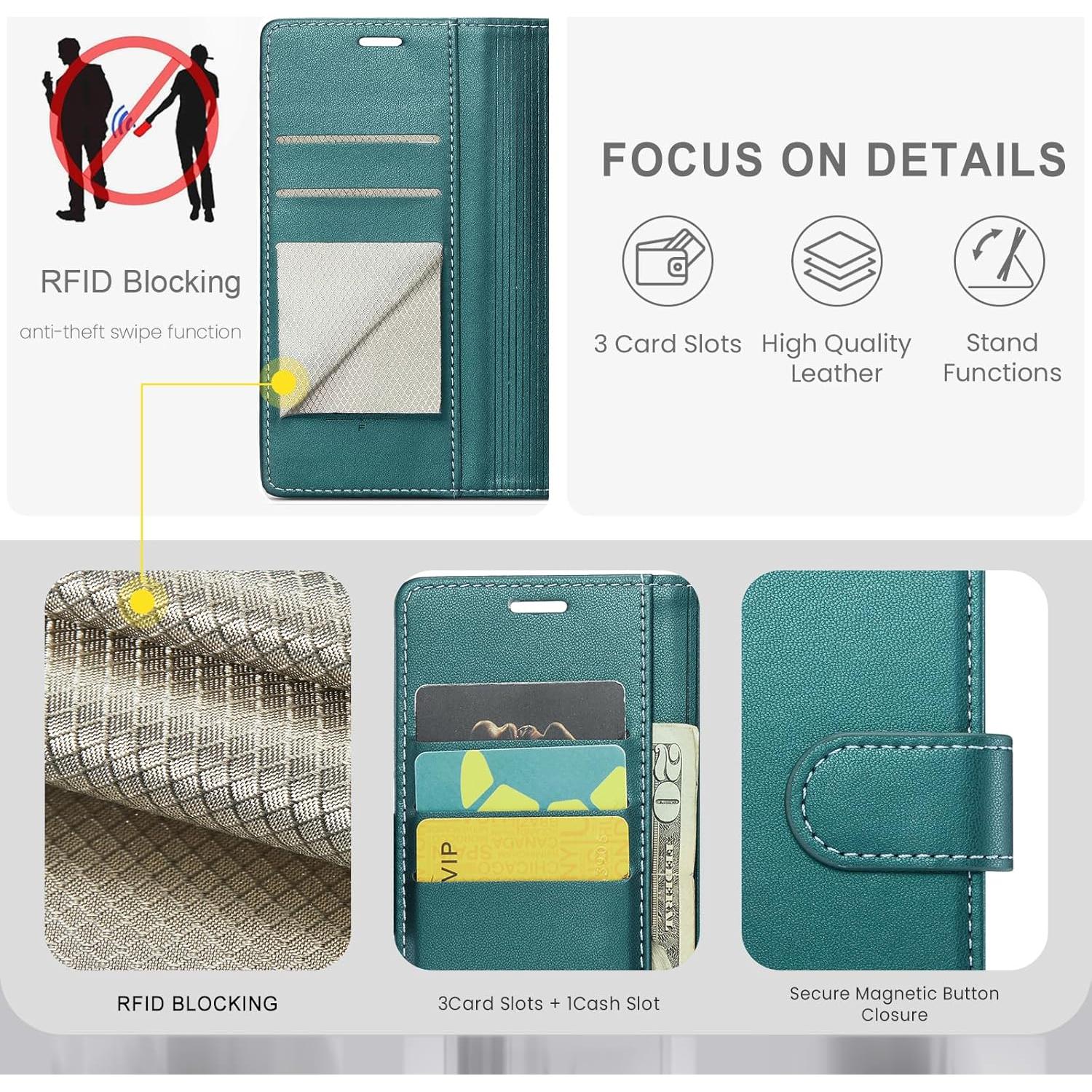 Funda billetera FLIPALM para iPhone 16 Pro Max Verde con RFID