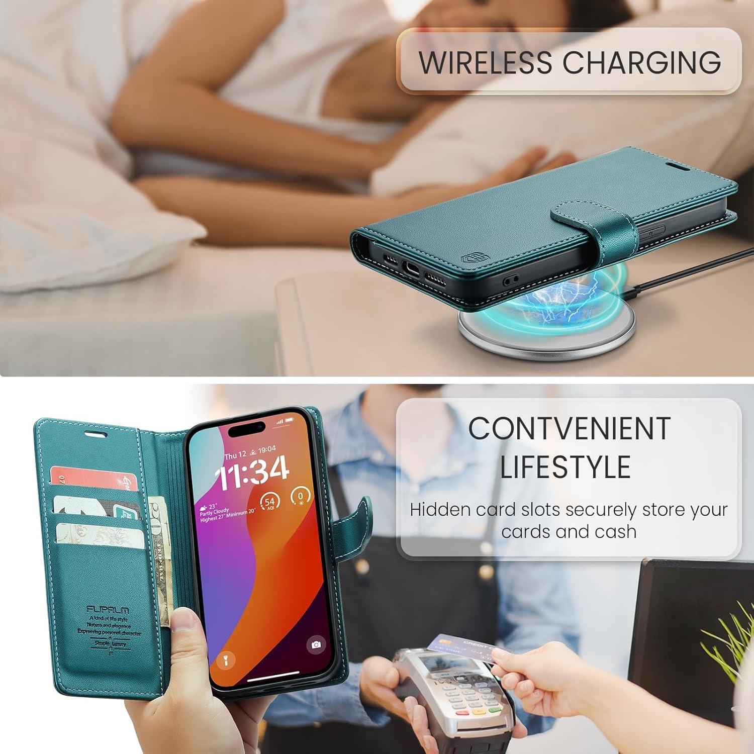 Funda billetera FLIPALM para iPhone 16 Pro Max Verde con RFID