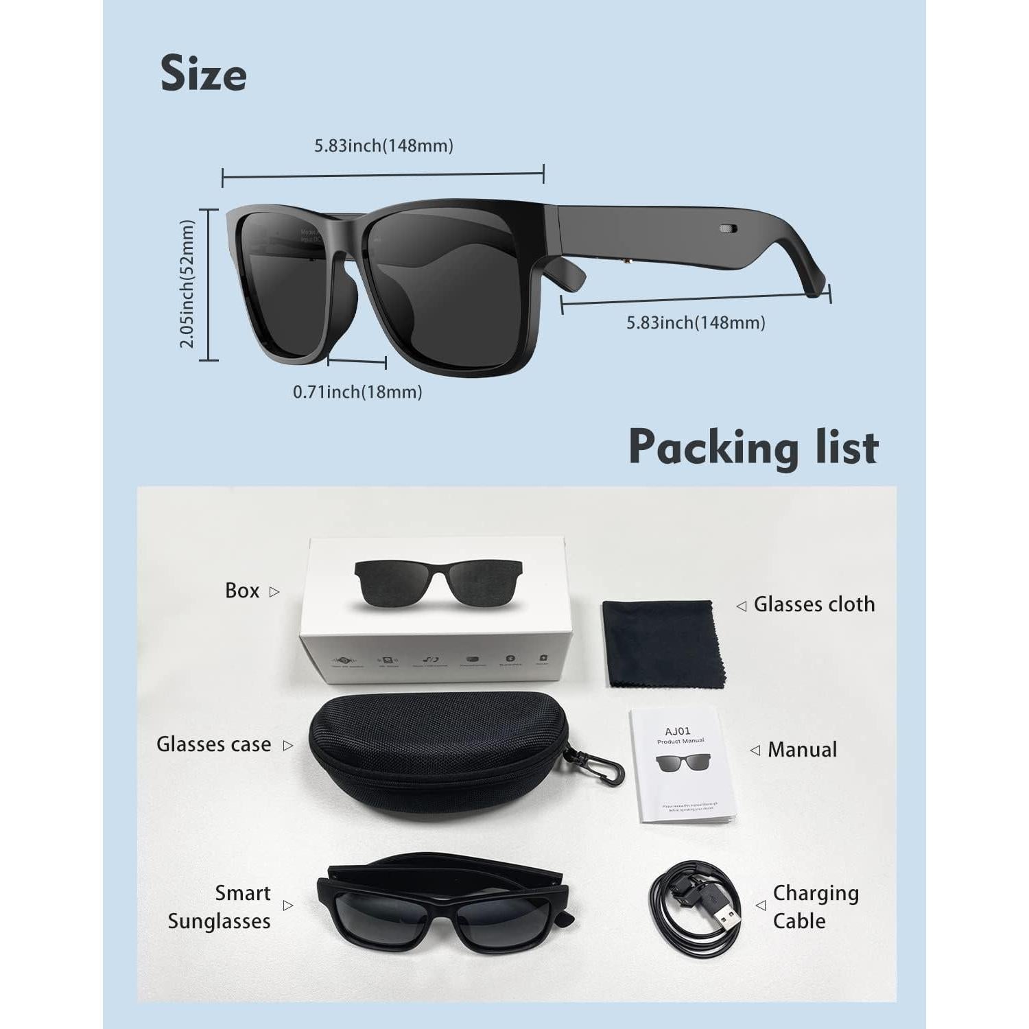 Gafas de Audio Bluetooth RUIMEN con Lentes Anti-UV y Micrófono