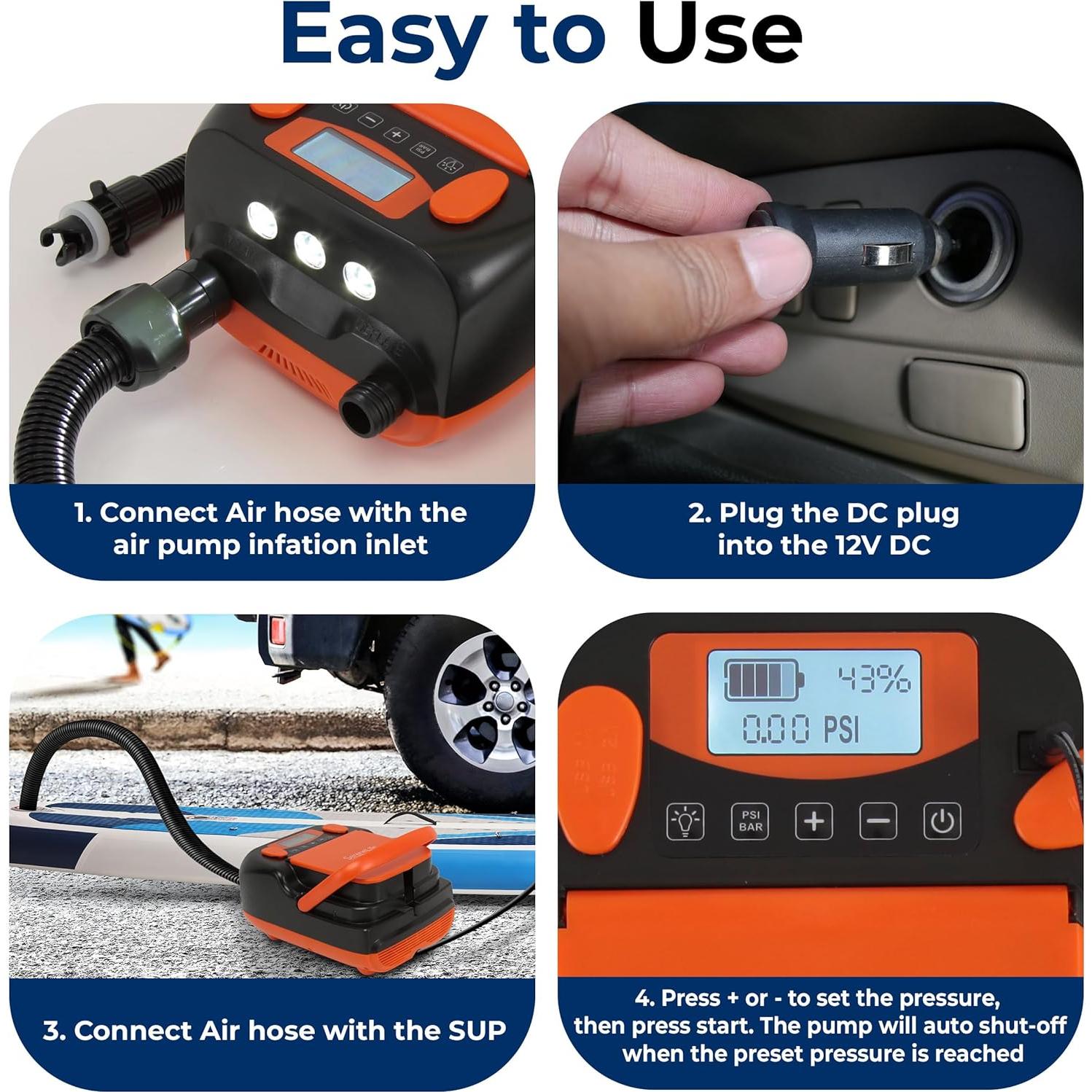 Bomba de aire eléctrica SereneLife para paddle boards 16 PSI