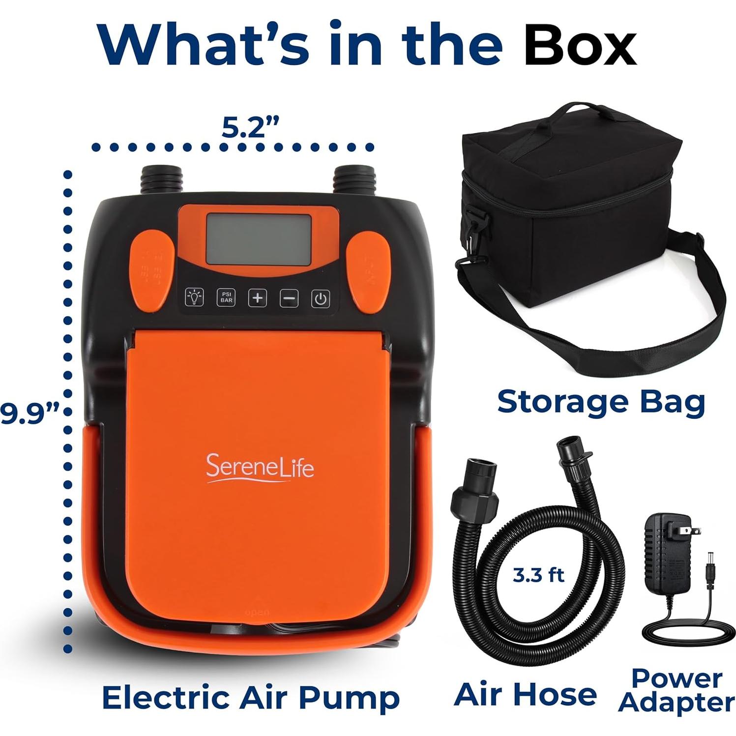 Bomba de aire eléctrica SereneLife para paddle boards 16 PSI