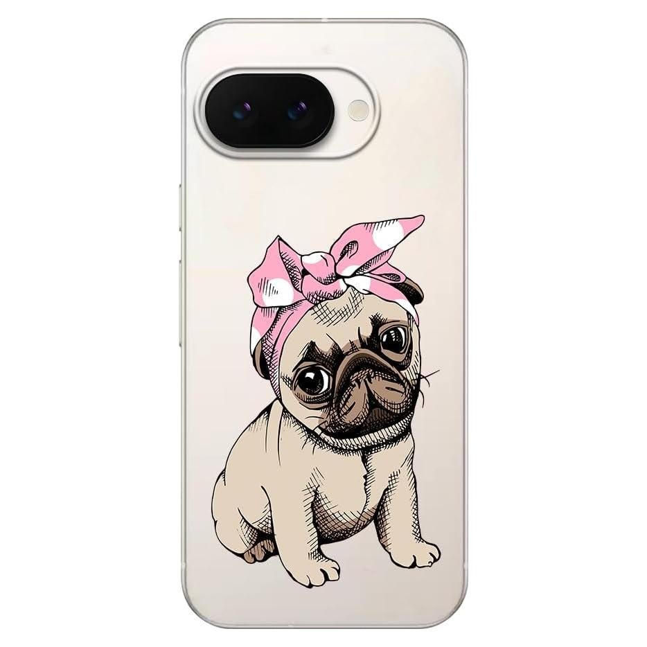 Funda Blingy's para Google Pixel 9a - TPU Transparente Pug Bandana