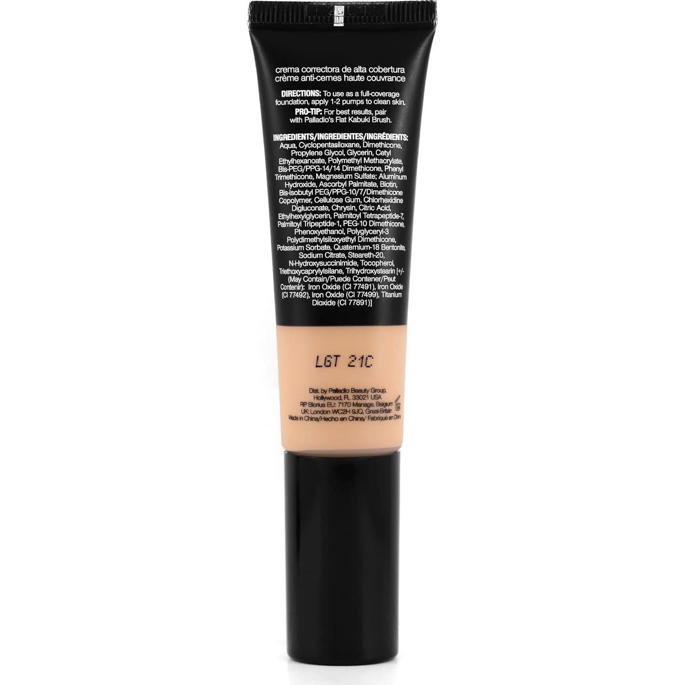 Crema CC Palladio 1.48 ml Claro 21C, Cobertura Total, Vegana