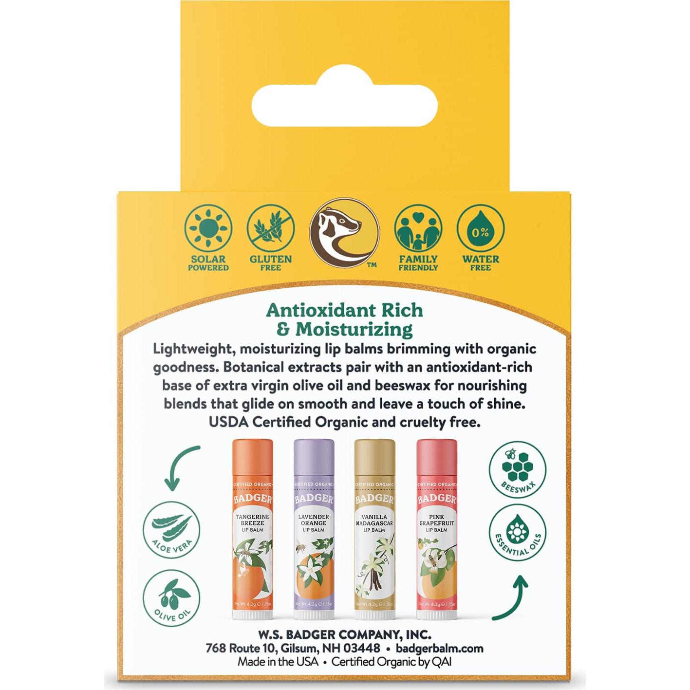 Conjunto de Balsamos Labiales Orgánicos Badger - 4 Sabores