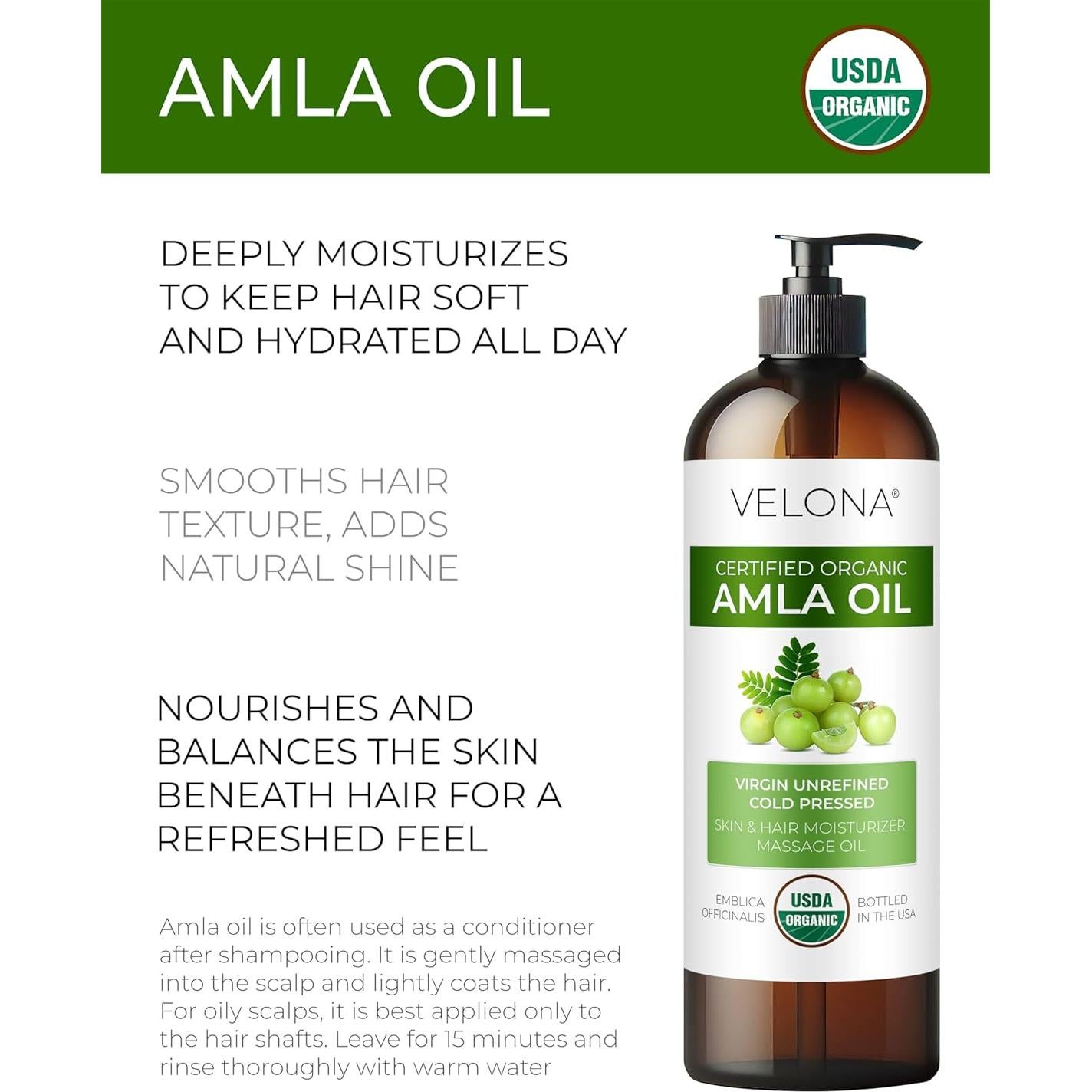 Aceite de Amla Orgánico Velona 946ml - 100% Puro y Natural