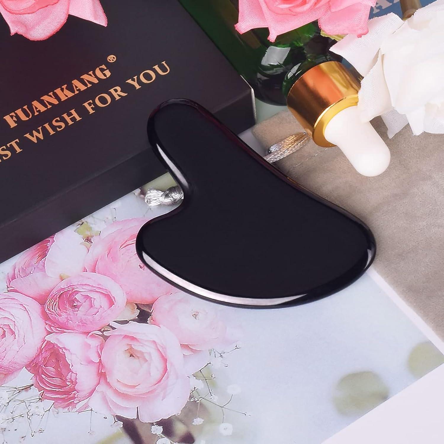 Herramienta Gua Sha Facial FUANKANG Obsidiana Negra para Piel