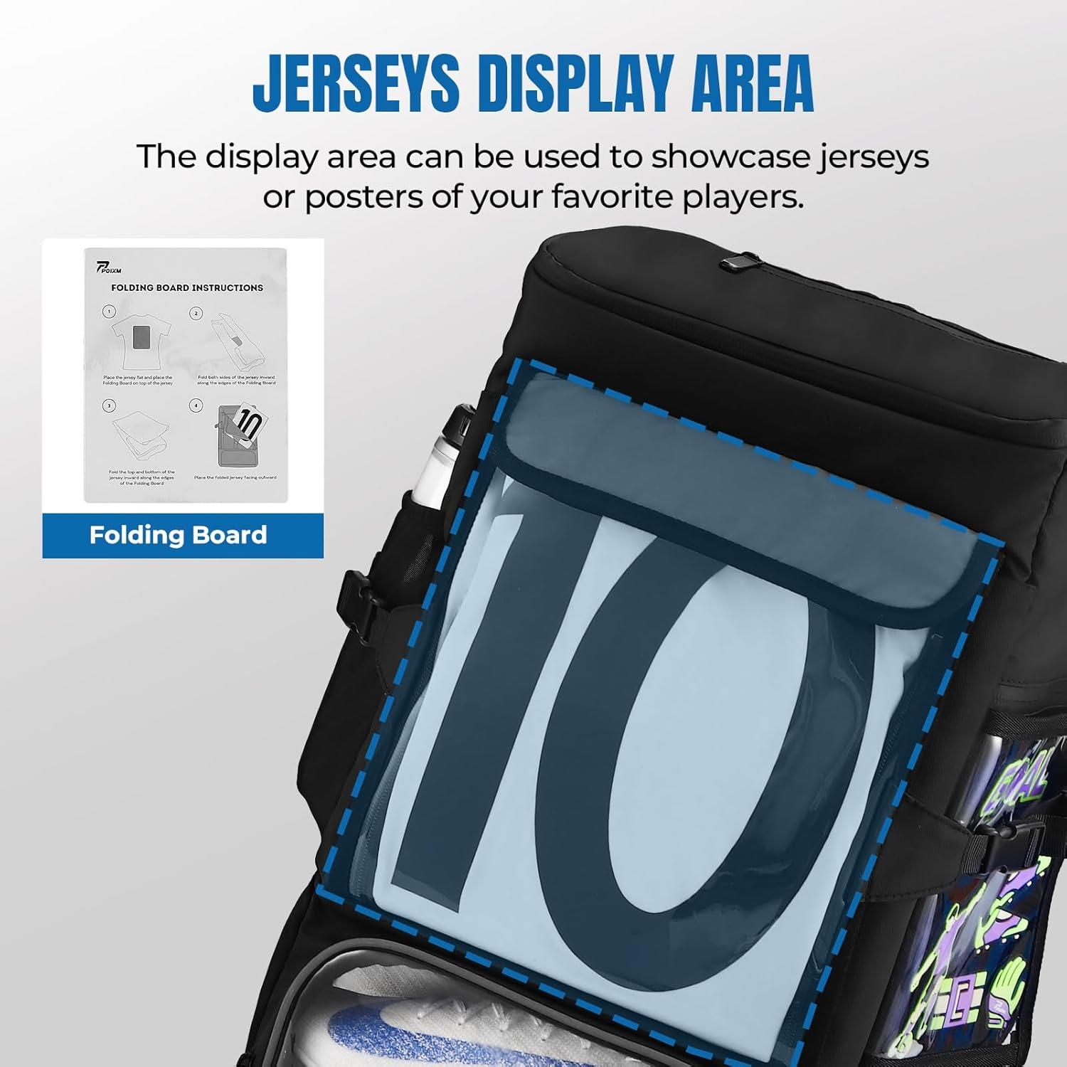 Mochila de Fútbol POIXM Negra 45L con Compartimentos y Velcro