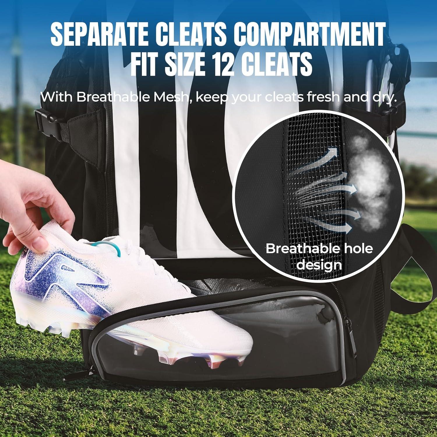 Mochila de Fútbol POIXM Negra 45L con Compartimentos y Velcro