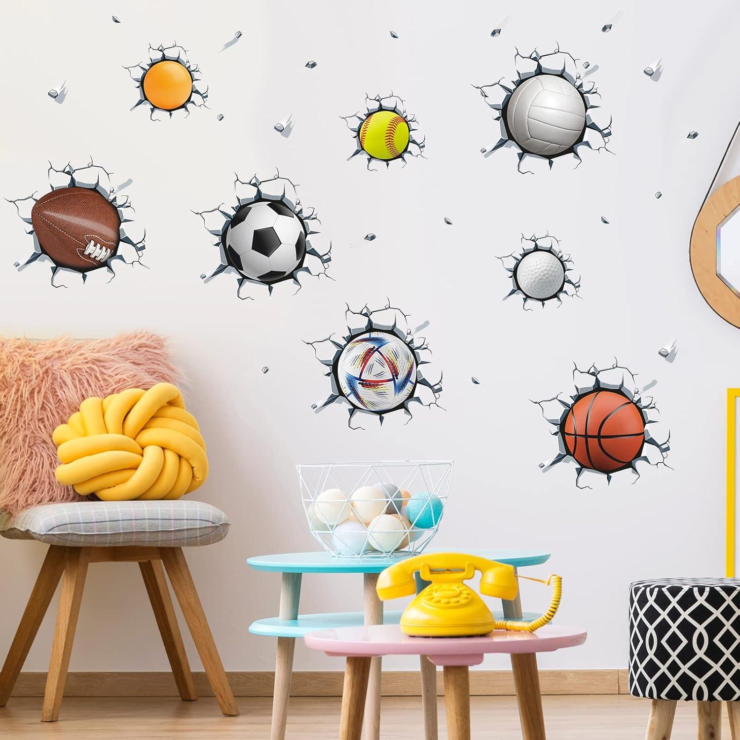 Calcomanías de Pared 3D Pelotas Deportivas Supzone 30x20cm