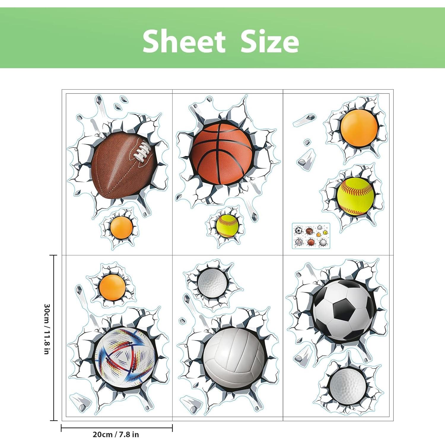 Calcomanías de Pared 3D Pelotas Deportivas Supzone 30x20cm