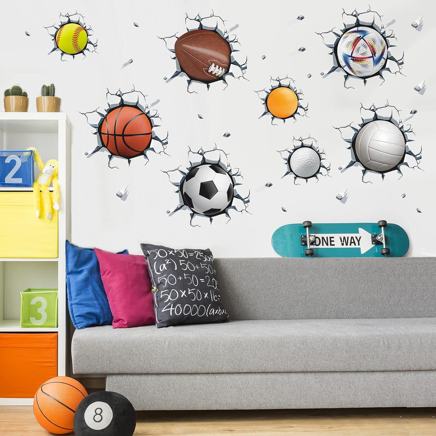 Calcomanías de Pared 3D Pelotas Deportivas Supzone 30x20cm