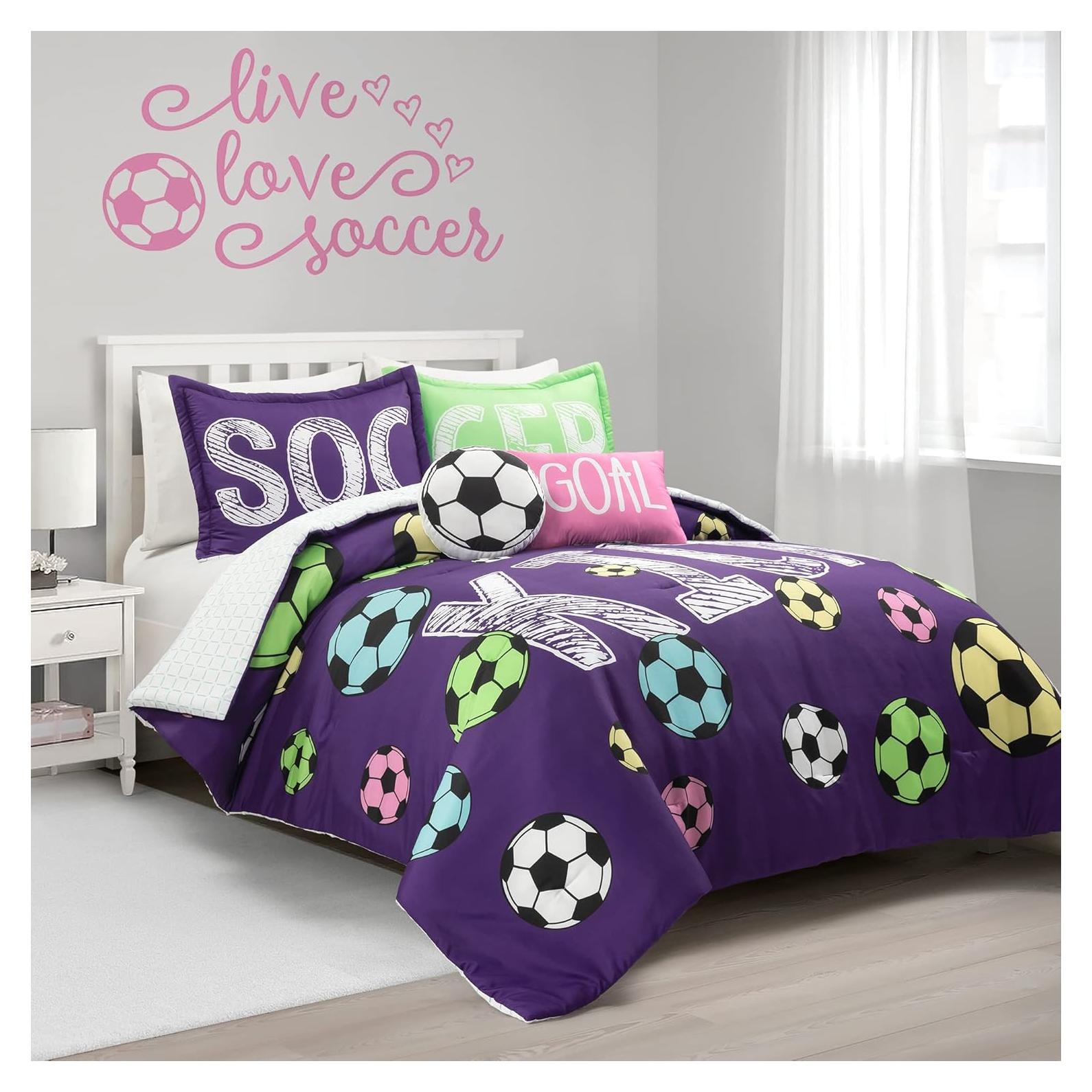 Juego de Edredón Individual Lush Decor Estrella Fútbol Púrpura 4 Piezas