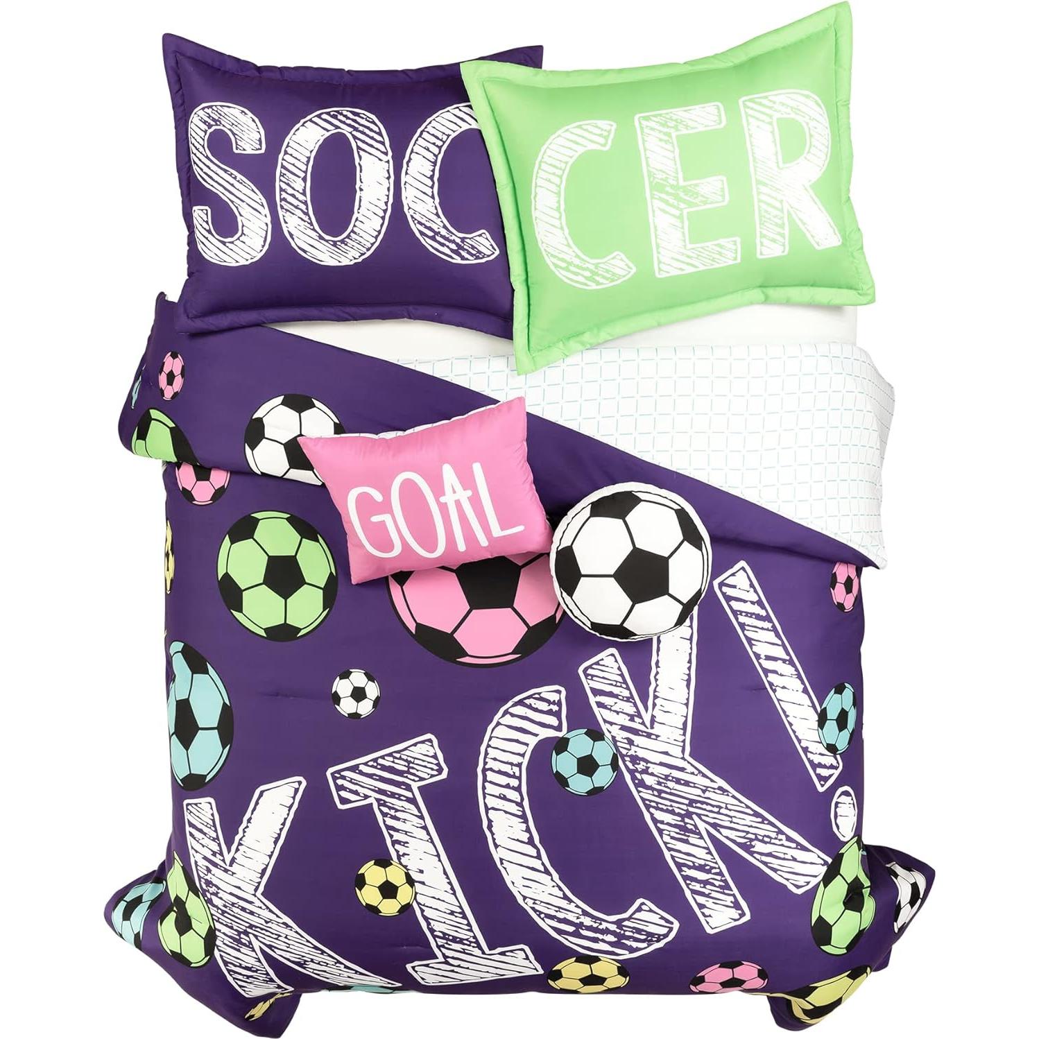 Juego de Edredón Individual Lush Decor Estrella Fútbol Púrpura 4 Piezas