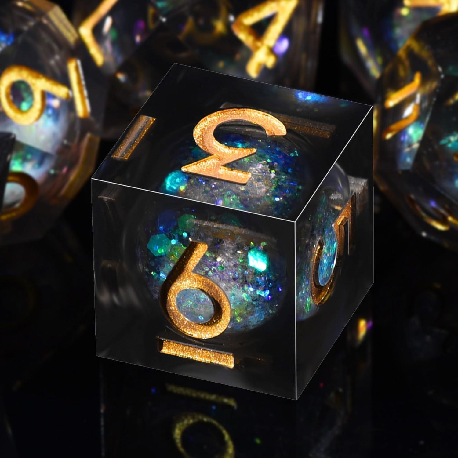 Set de 7 Dados DND AUSTOR de Resina Líquida - Negro