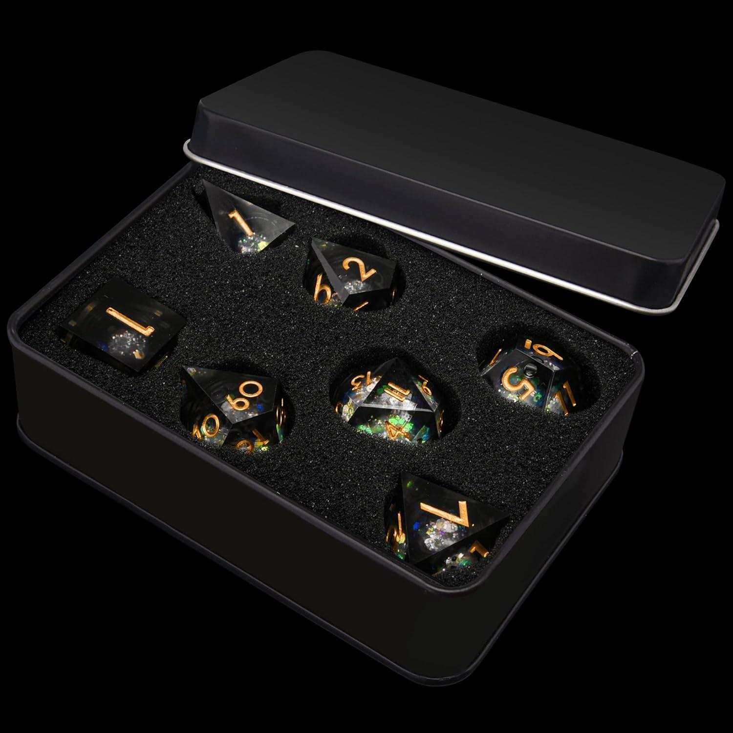 Set de 7 Dados DND AUSTOR de Resina Líquida - Negro