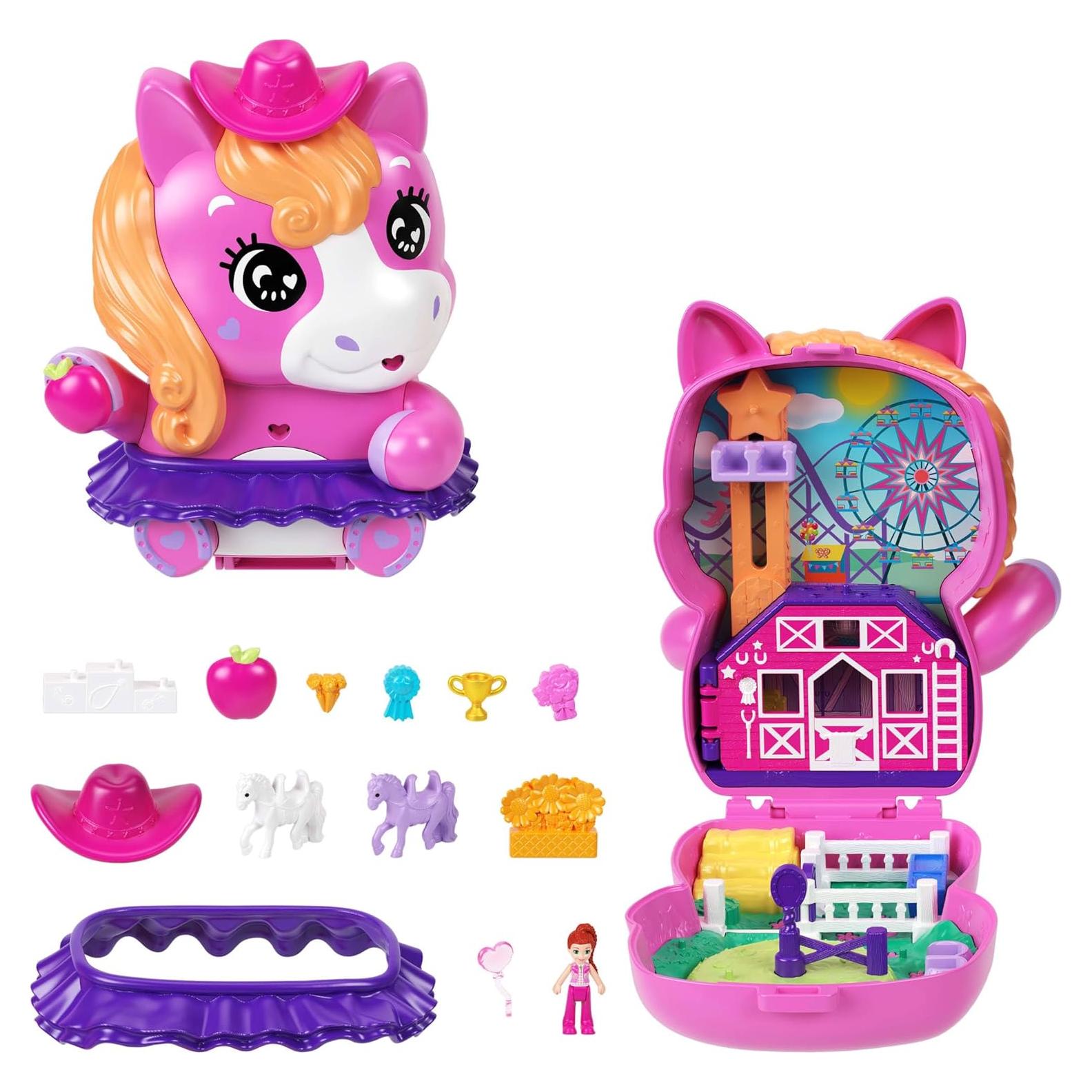Compacto Rodeo de Ponis Polly Pocket con 1 Muñeca y Accesorios