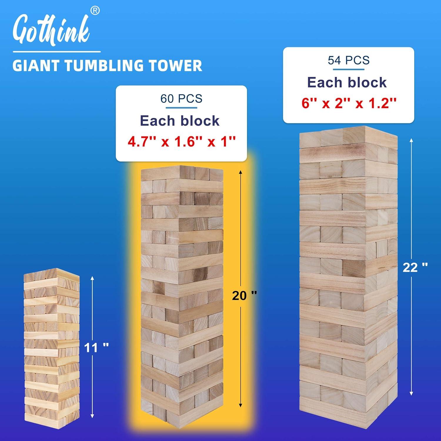 Juego de Torre de Caída Gigante GOTHINK 60 Piezas Madera 0.97 m