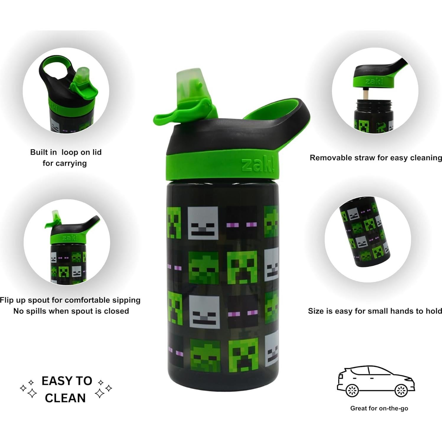 Botella de Agua Minecraft Atlantic 450ML Ecológica con Popote