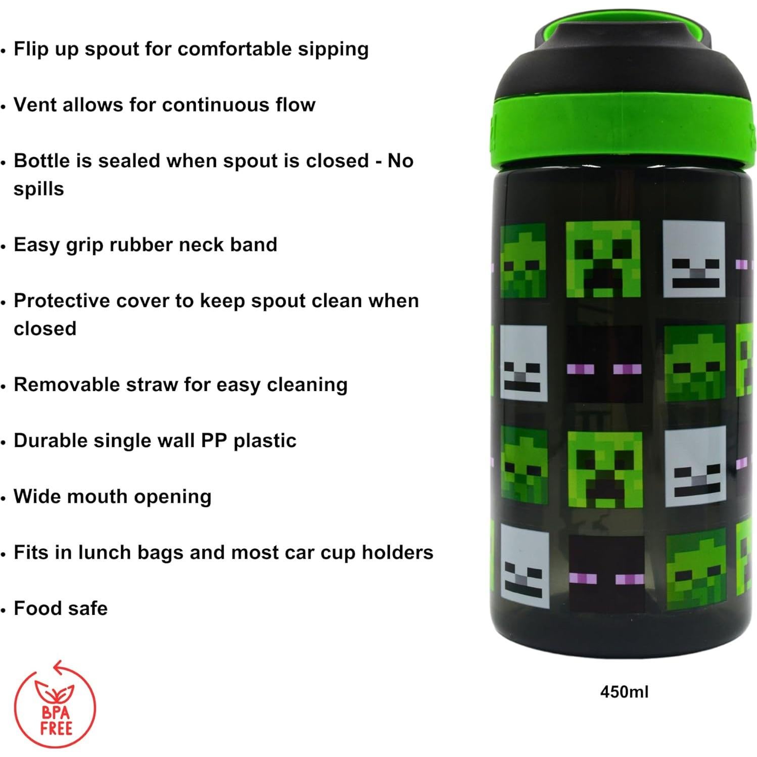 Botella de Agua Minecraft Atlantic 450ML Ecológica con Popote