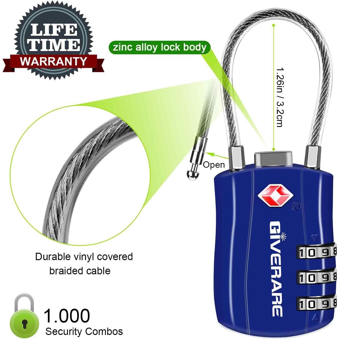 Candados de Equipaje TSA GIVERARE 2 Piezas Azul Irrompibles