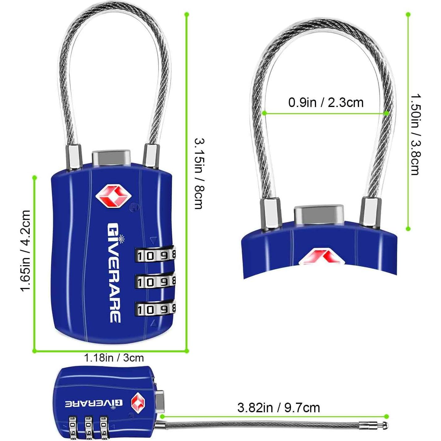 Candados de Equipaje TSA GIVERARE 2 Piezas Azul Irrompibles