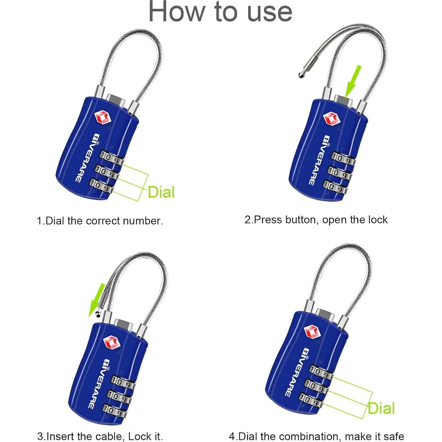 Candados de Equipaje TSA GIVERARE 2 Piezas Azul Irrompibles