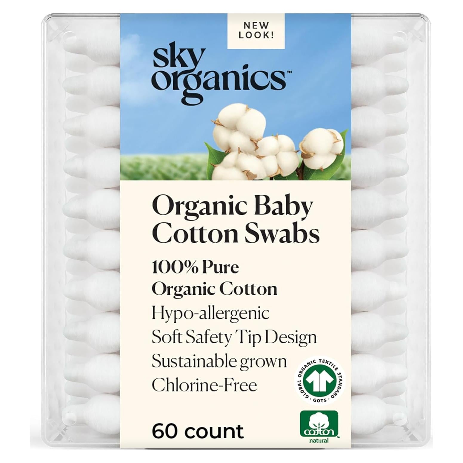 Bastones de Algodón Orgánico Sky Organics - 60 Unidades