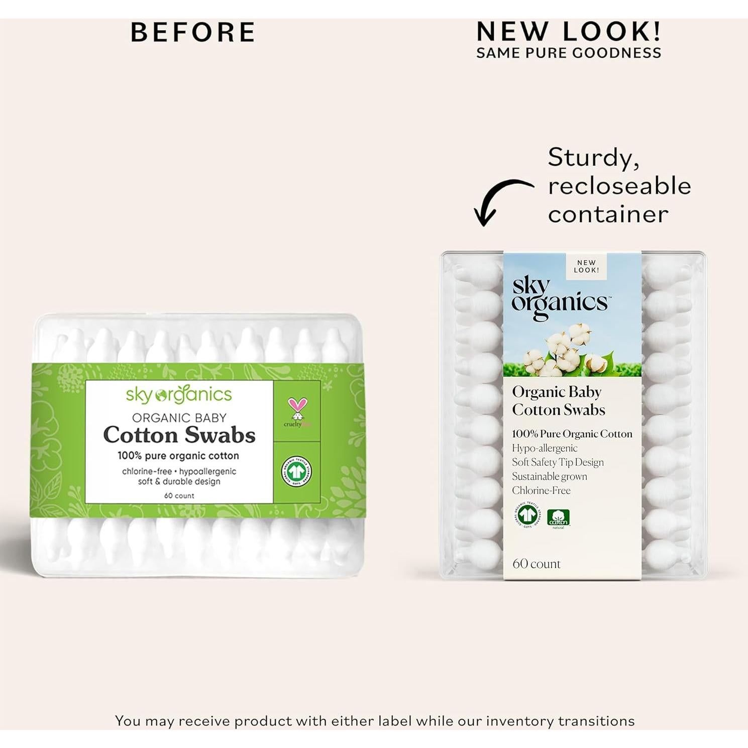 Bastones de Algodón Orgánico Sky Organics - 60 Unidades