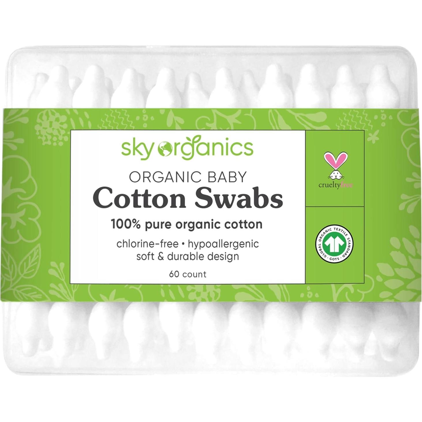 Bastones de Algodón Orgánico Sky Organics - 60 Unidades