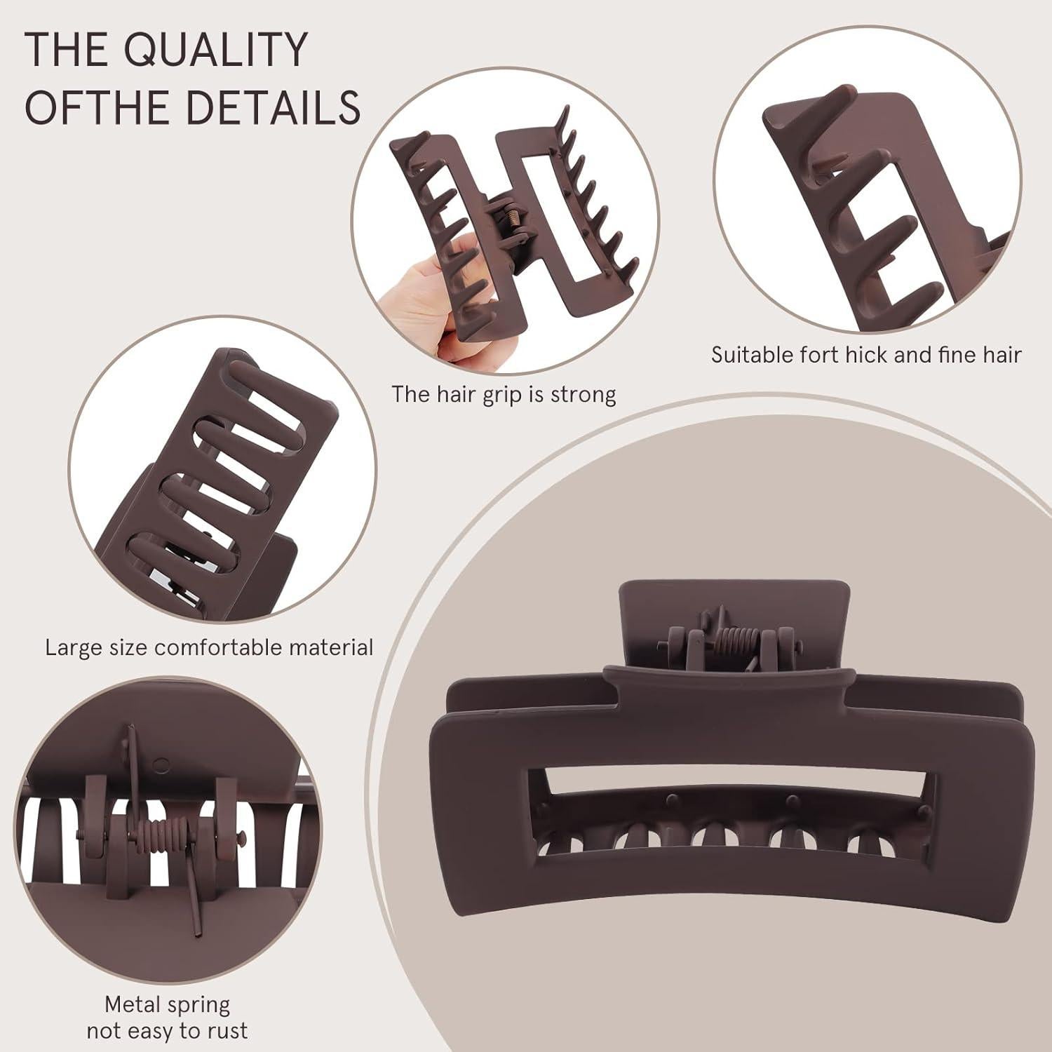 Clips de Pelo Antideslizantes Mandydov 10.4 cm 8 Pcs Negro y Gris