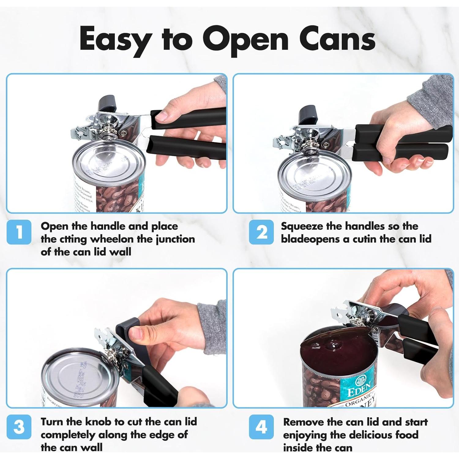 Abrelatas Manual COKORA Acero Inoxidable Negro Ergonómico