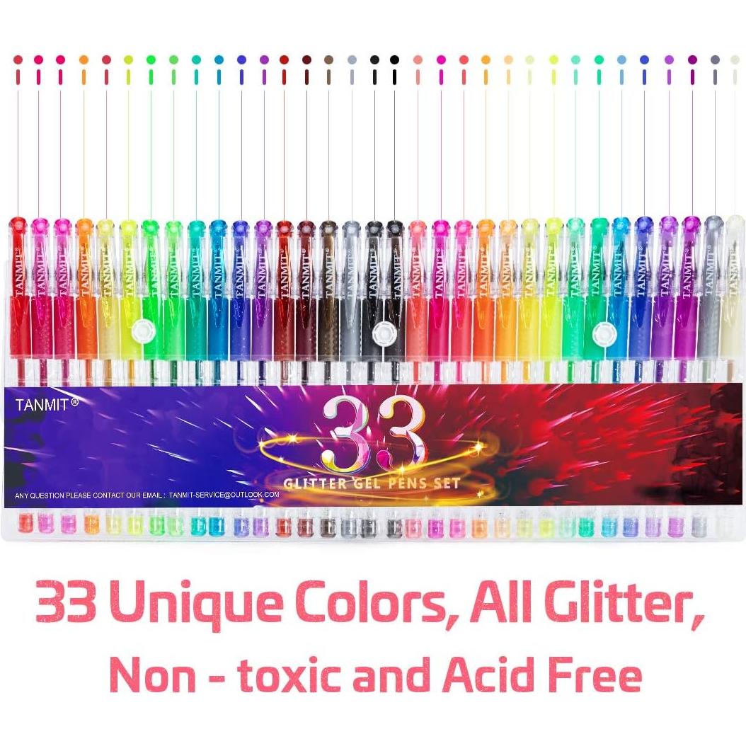 Set de 33 Bolígrafos de Gel Brillantes TANMIT - Multicolor