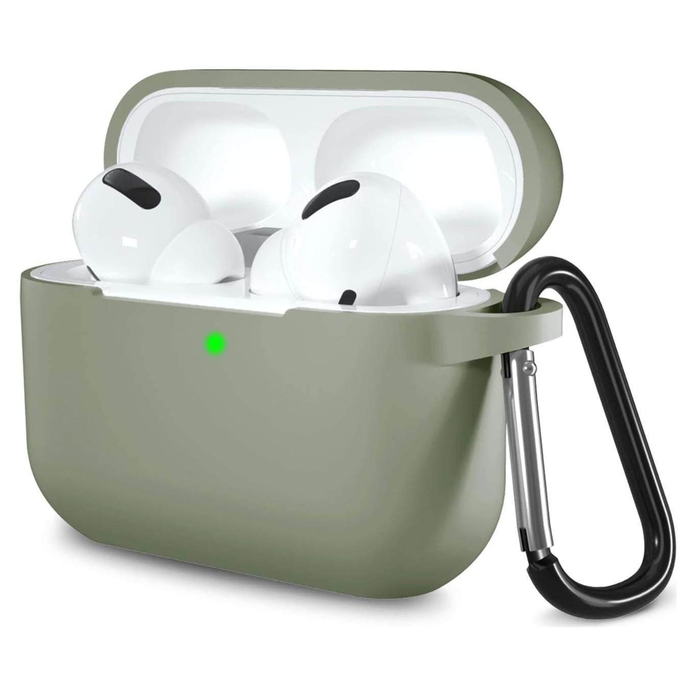 Lerobo Compatible with AirPods Pro Case Cover,Soft Silicone Protective Cases Cover Skin Designed for Apple AirPod Pro Charging Case Women Men with Keychain Front LED Visible,Army Green