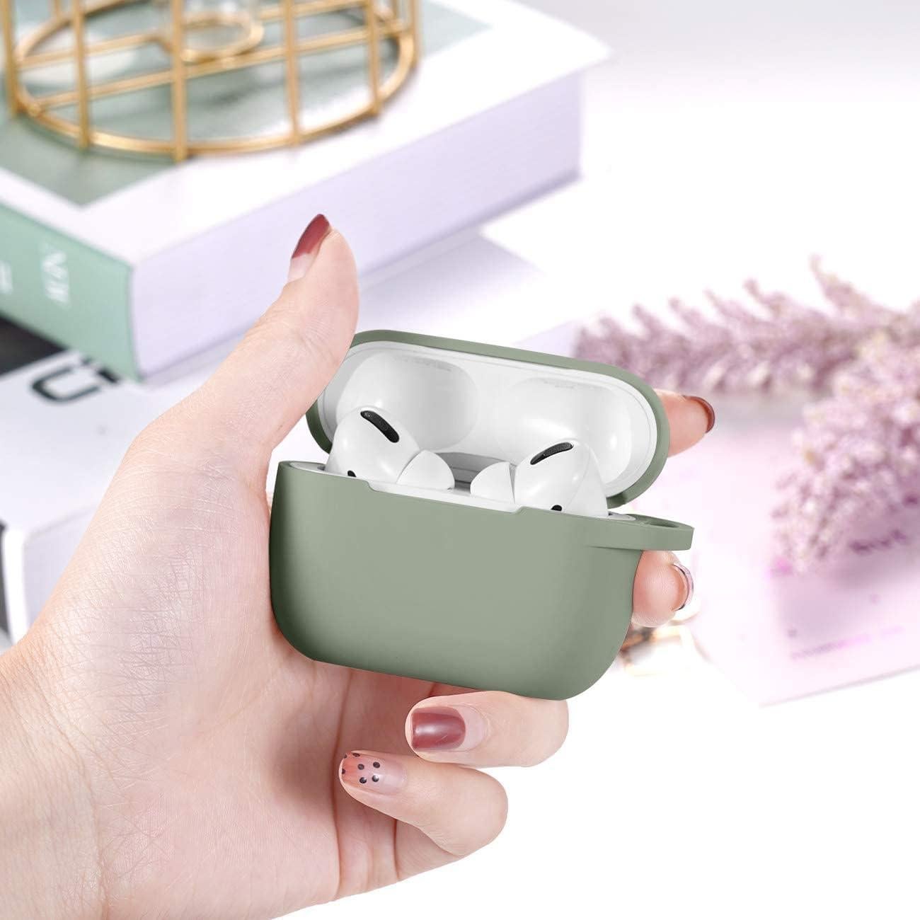 Lerobo Compatible with AirPods Pro Case Cover,Soft Silicone Protective Cases Cover Skin Designed for Apple AirPod Pro Charging Case Women Men with Keychain Front LED Visible,Army Green