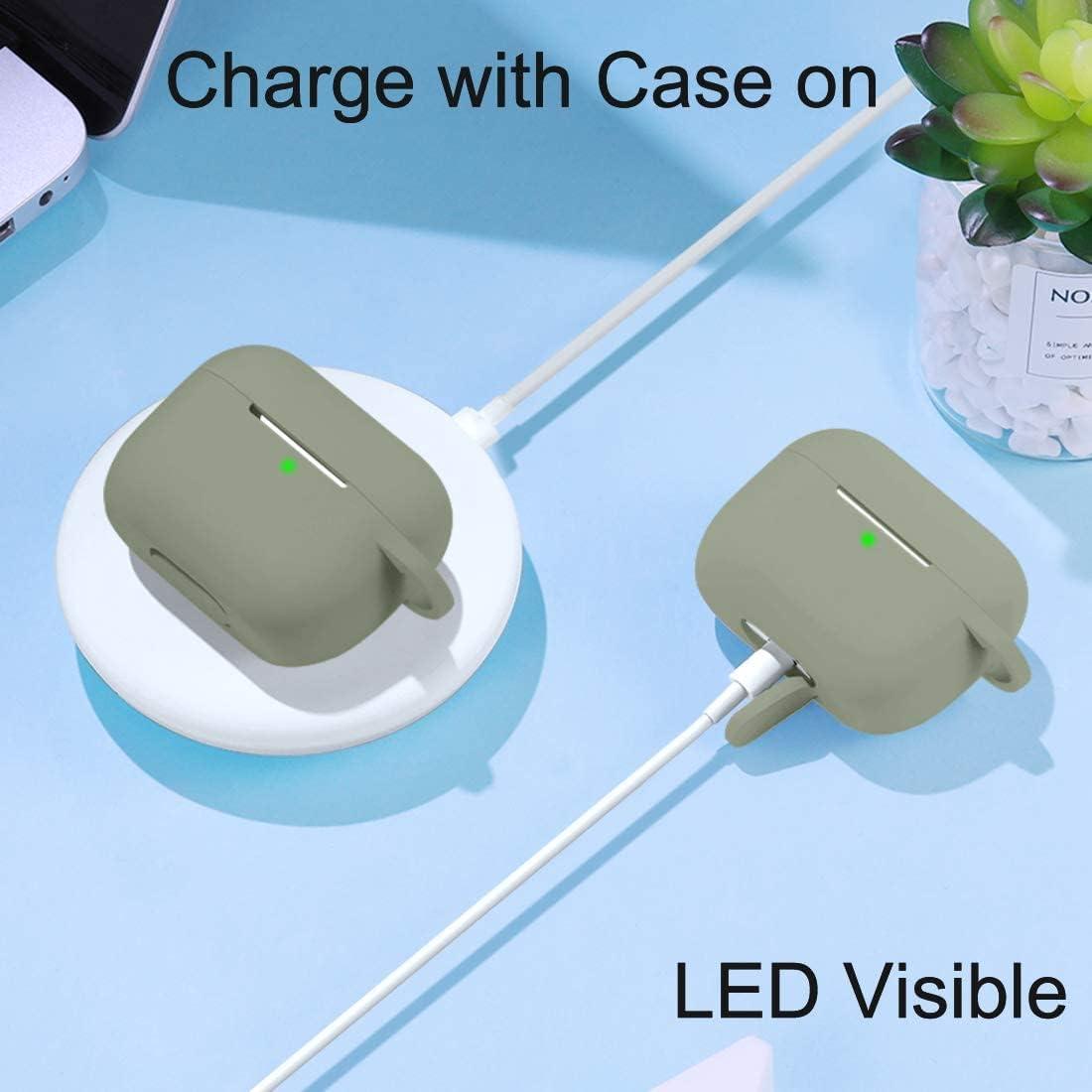 Lerobo Compatible with AirPods Pro Case Cover,Soft Silicone Protective Cases Cover Skin Designed for Apple AirPod Pro Charging Case Women Men with Keychain Front LED Visible,Army Green