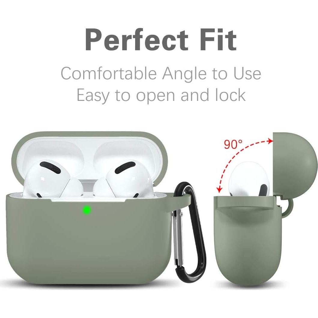 Lerobo Compatible with AirPods Pro Case Cover,Soft Silicone Protective Cases Cover Skin Designed for Apple AirPod Pro Charging Case Women Men with Keychain Front LED Visible,Army Green