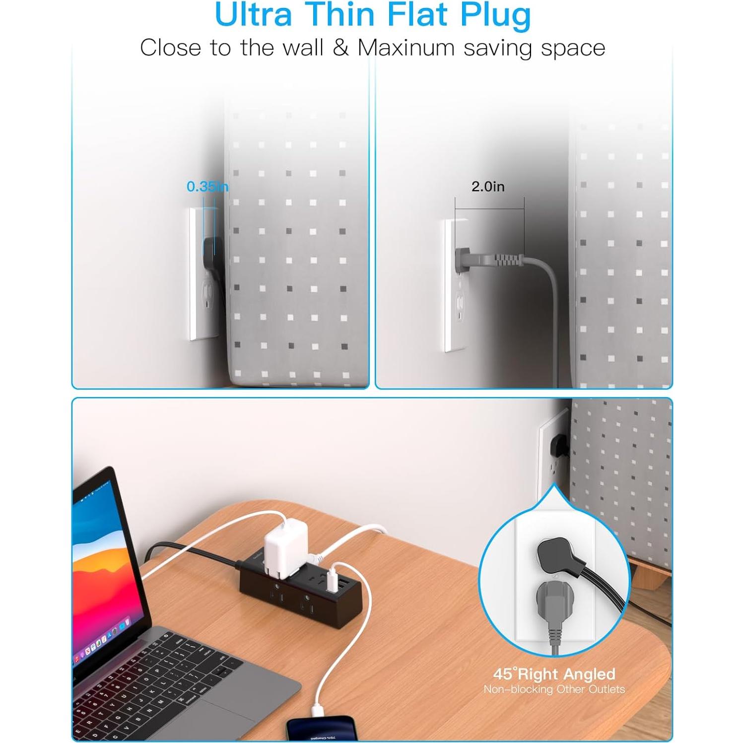 Regleta de Extensión 1 Pie One Beat 6 Salidas 3 USB Negro