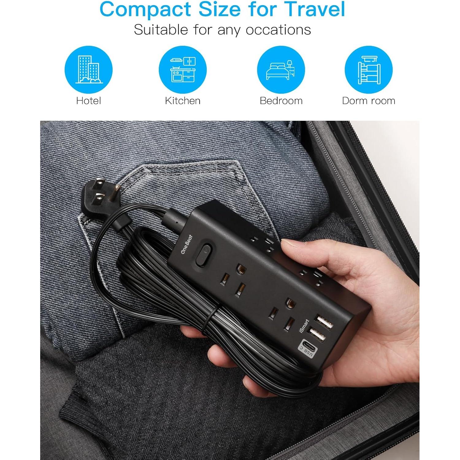 Regleta de Extensión 1 Pie One Beat 6 Salidas 3 USB Negro