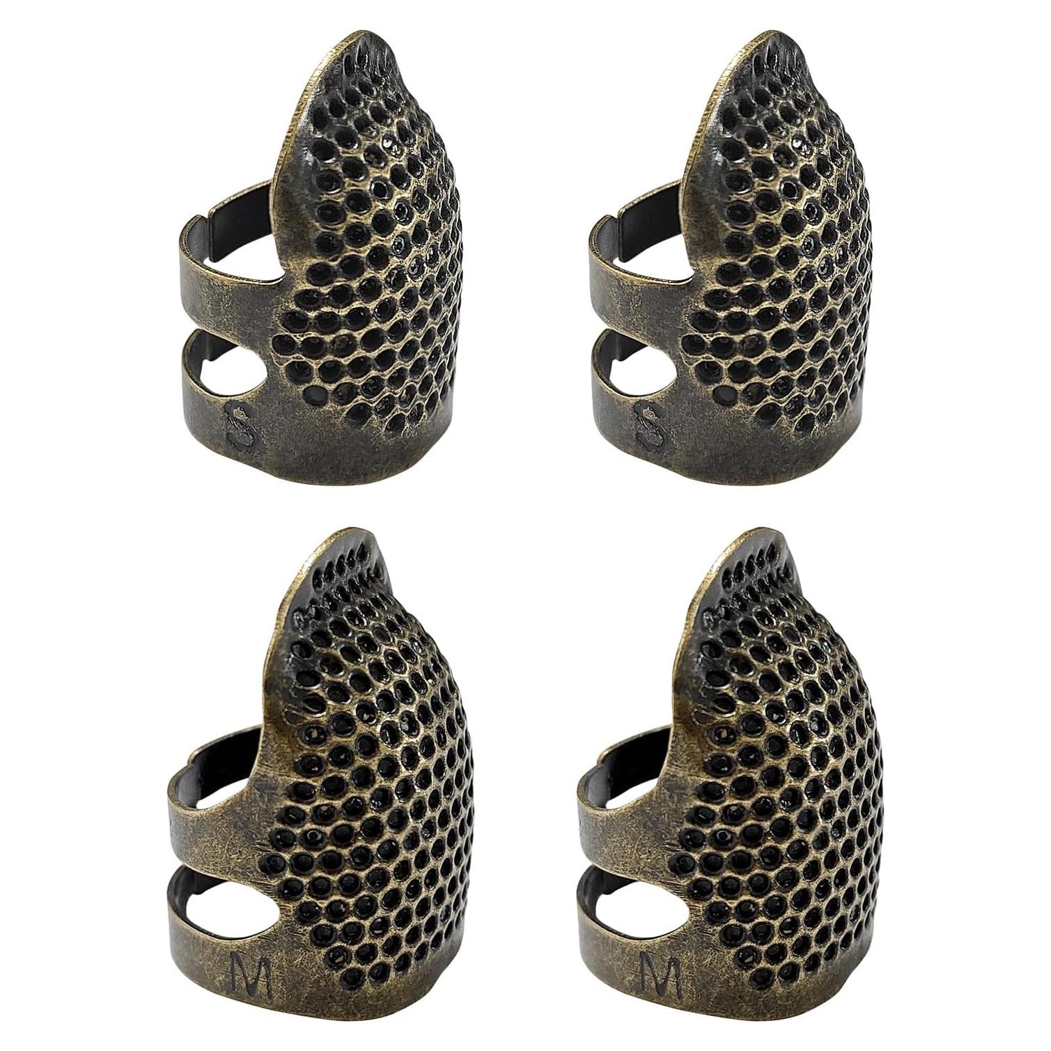 Dedales de Costura ZESION 4 Pcs Metal Ajustables Bronce S/M