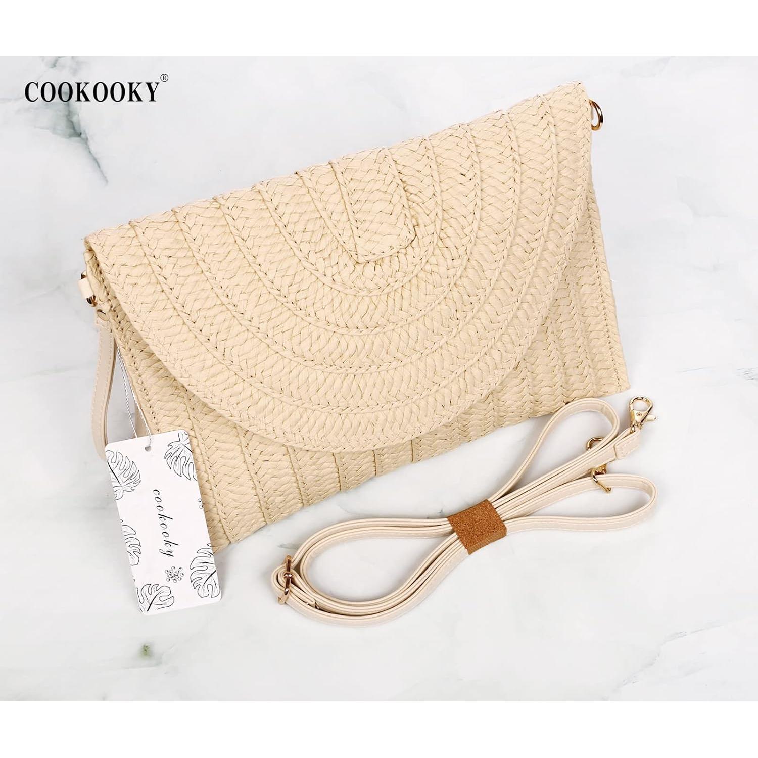 Bolso de Paja Clutch COOKOOKY Beige con Aretes de Ratán