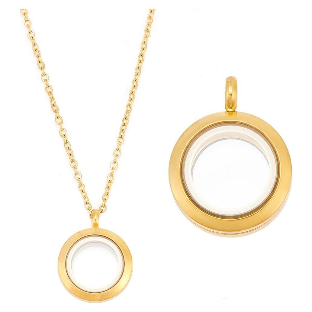 Collar de Charms Redondos DELORIGIN con Locket de Acero Inoxidable