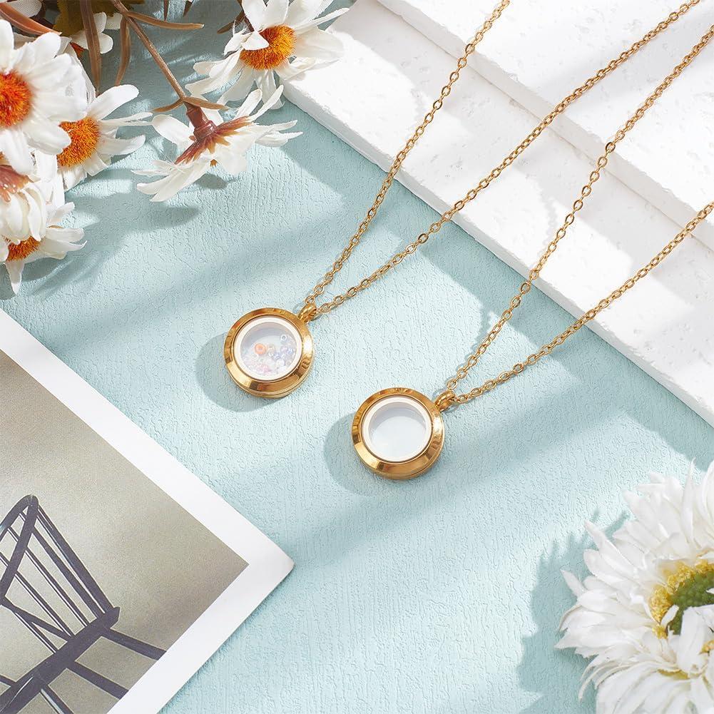 Collar de Charms Redondos DELORIGIN con Locket de Acero Inoxidable