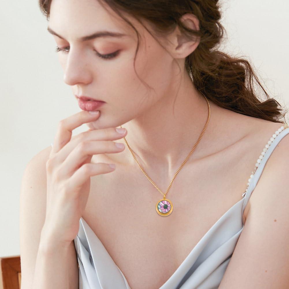 Collar de Charms Redondos DELORIGIN con Locket de Acero Inoxidable