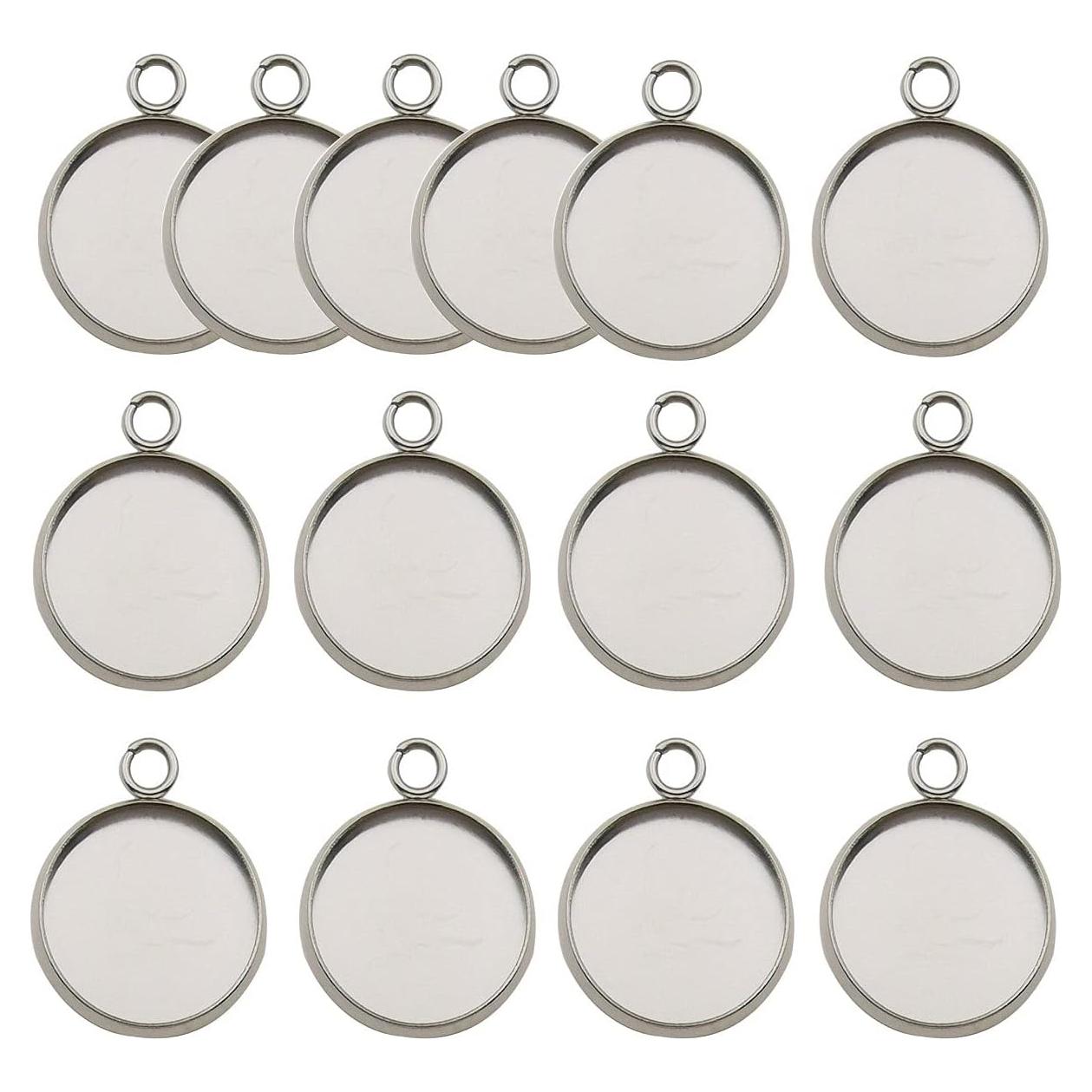 40 Piezas Bandejas Bezel Redondas Acero Inoxidable 14mm WOCRAFT