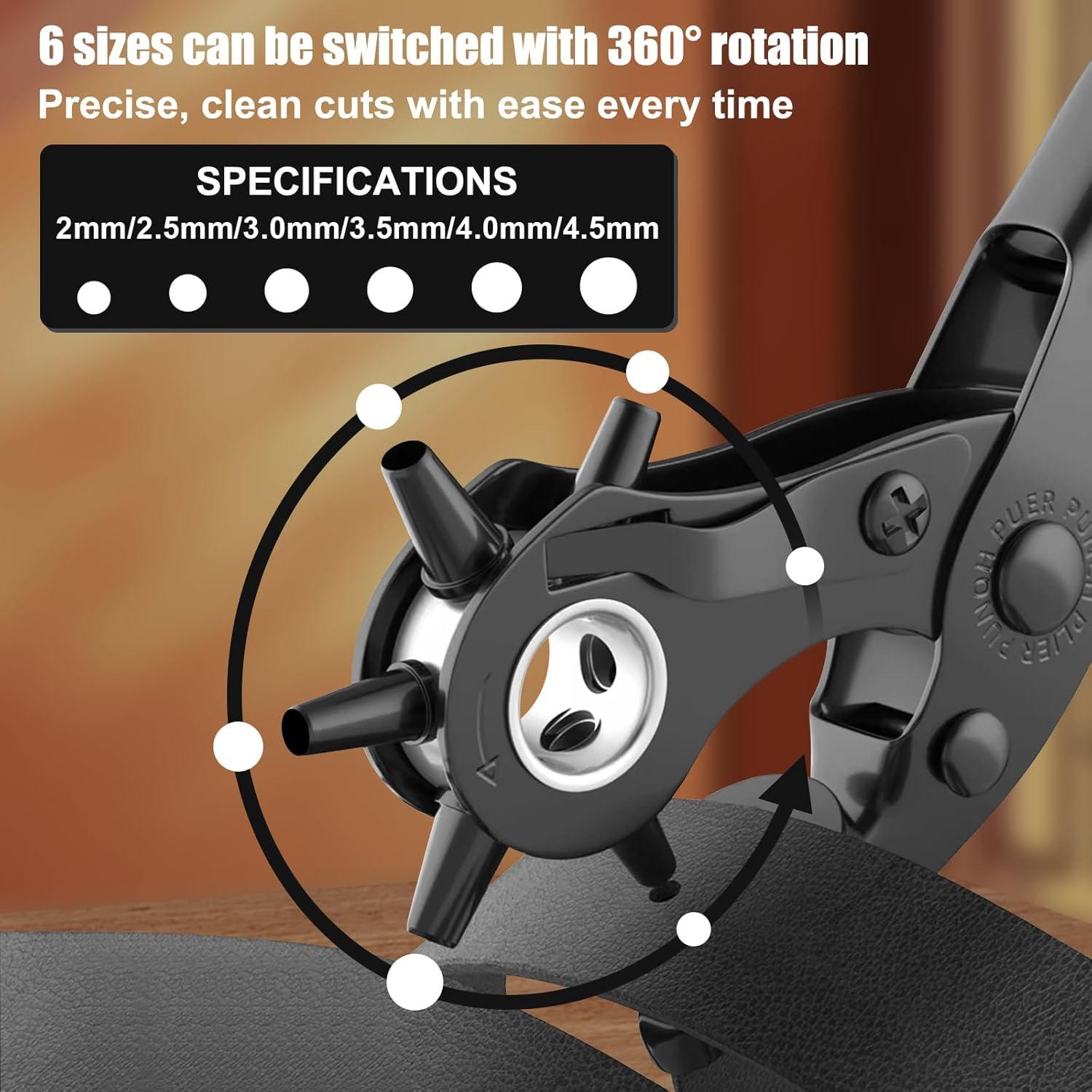 Perforador de Cuero Diyife, Kit Completo con 6 Tamaños, Negro